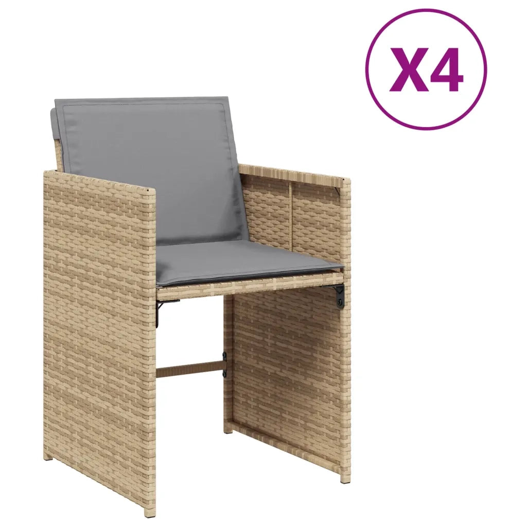 Sedie da Giardino con Cuscini 4 pz | Sedie da Esterno Beige Misto in Polyrattan