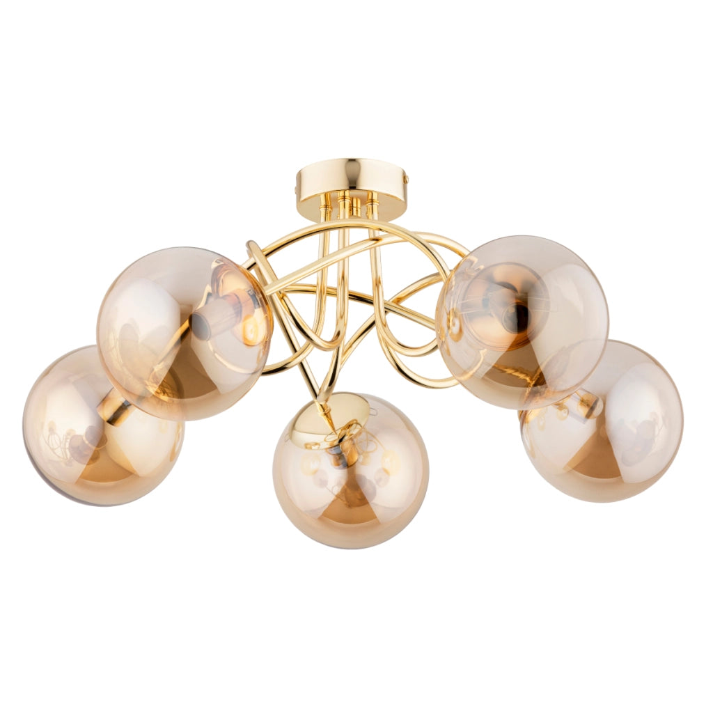 Plafoniera glamour oro vetro ambra 5xE14 Alfa Banko