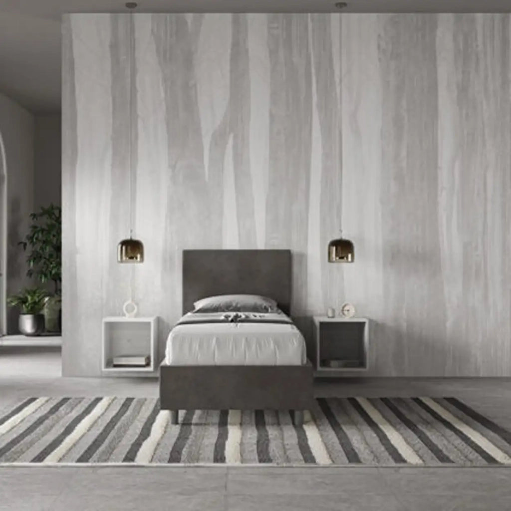 Letto singolo senza rete imbottito 80x200 microfibra grigio Adele