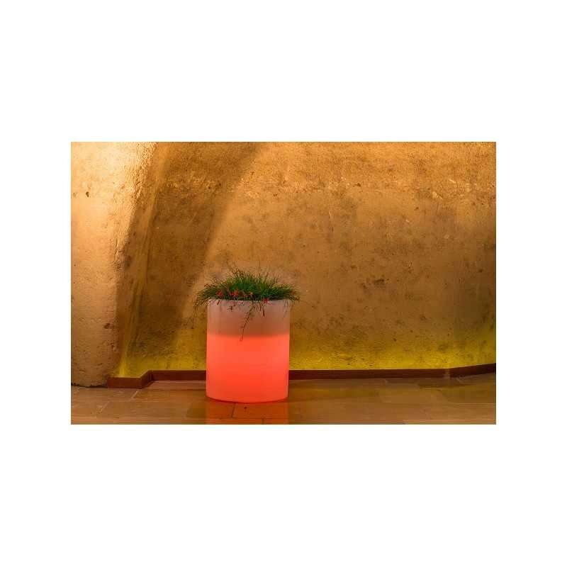 Vaso luminoso moderno di design Ø40 H50 in polimero resistente con LED rosso per interno ed esterno - Made in Italy - Monacis