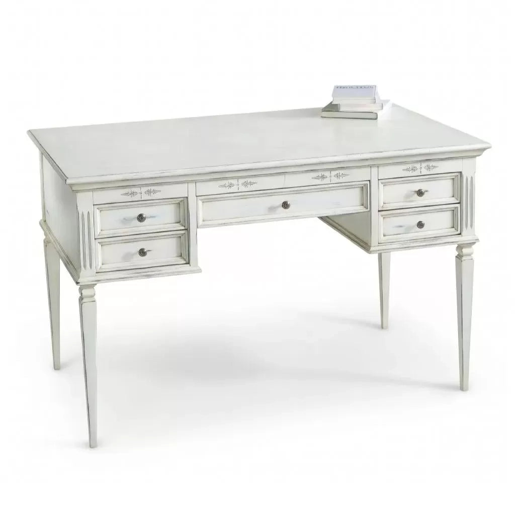 Scrivania classica in legno bianco consumato 130x70x80 - Mobili 2G