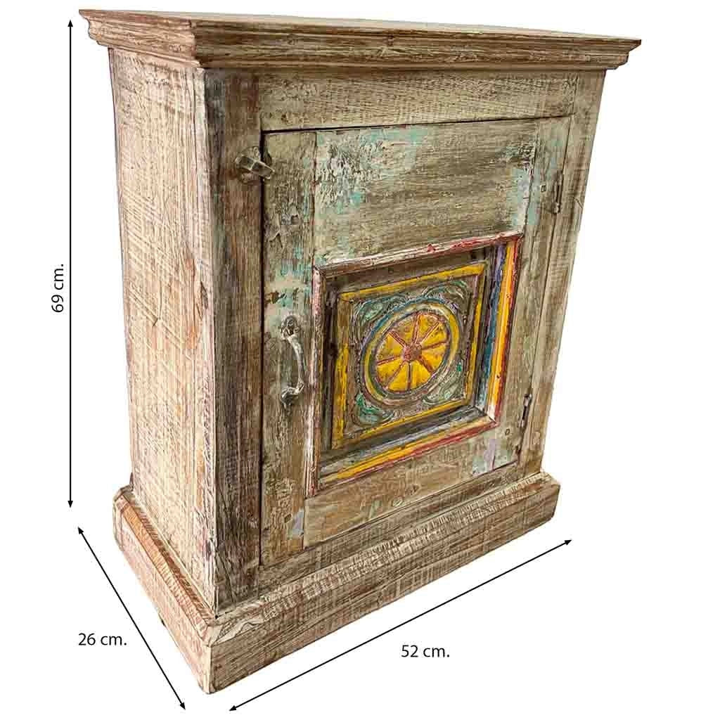 Comodino in legno con finitura artigianale marrone, 52x26x69h cm