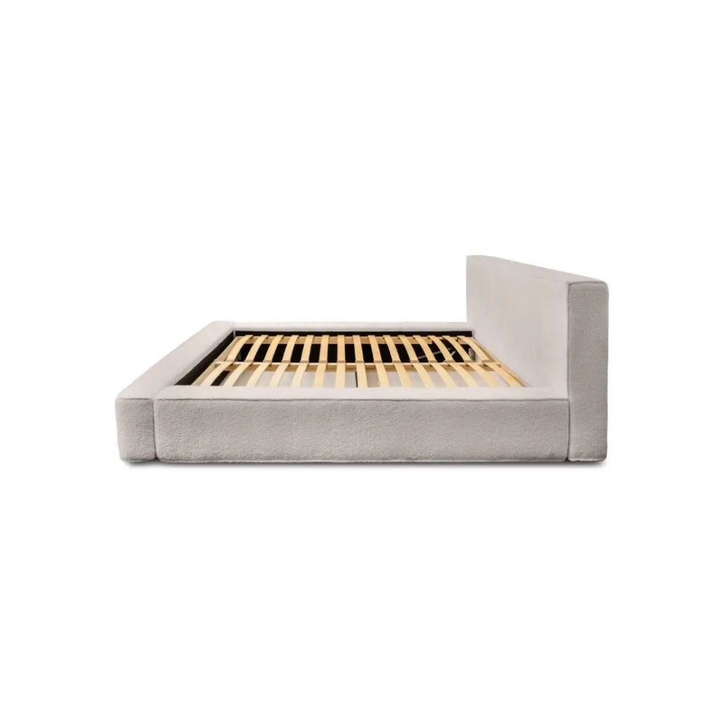 Lit coffre VELORA – Beige poudré bouclé – 160x200 cm – Tessuto velluto morbido – Rete sollevabile – Contenitore integrato