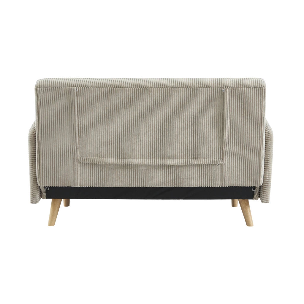 Divano letto in velluto a coste con gambe in legno, 2 posti, beige