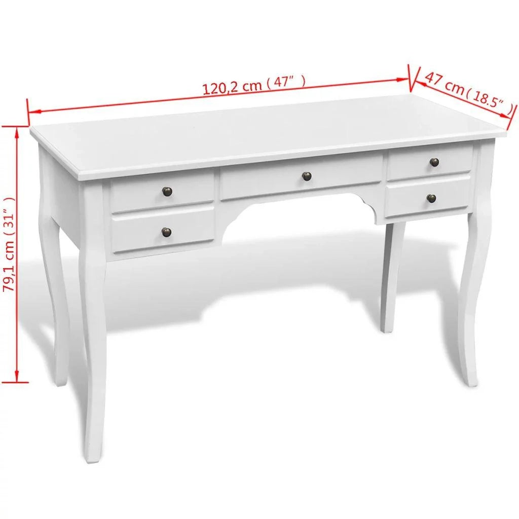 Scrivania per computer/tavolo da lavoro in legno francese con gambe curve e 5 cassetti 0502073