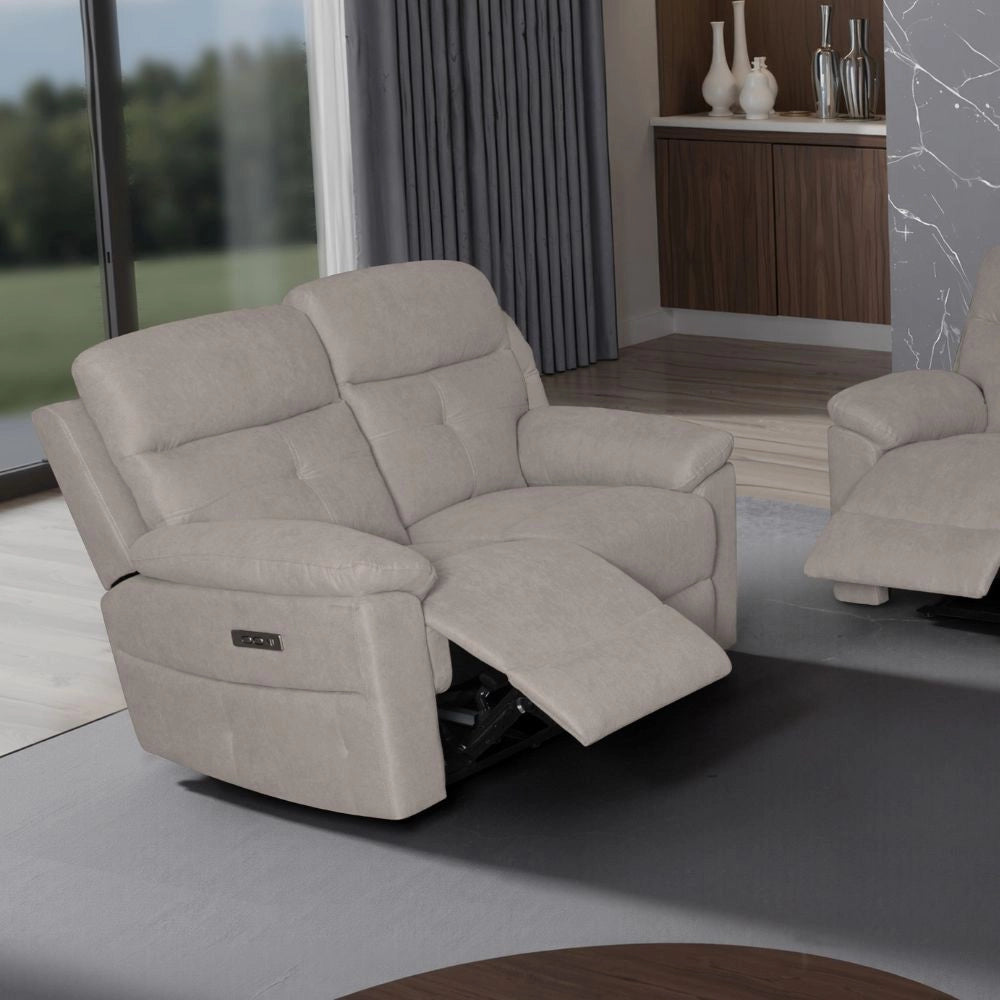 Divano Kayde 2 posti recliner elettrico in tessuto beige – Comfort e relax totale