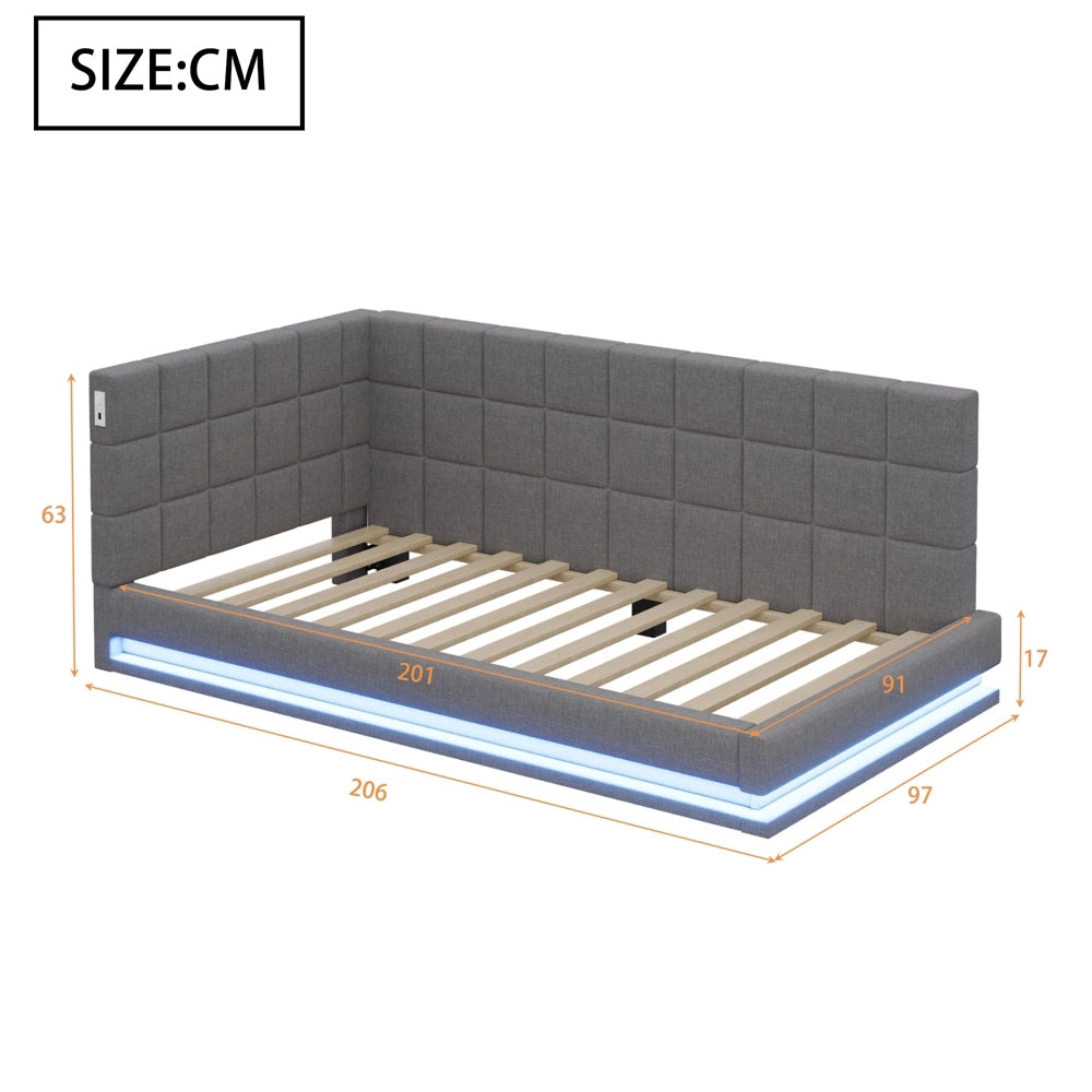 Divano letto 90x200cm - Xylo - velluto grigio, luce LED, USB, comodo
