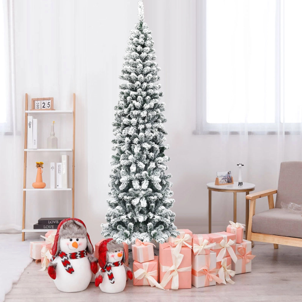 Albero artificiale di Natale, Abete innevato non illuminato con aghi in PVC base pieghevole di metallo 225 cm-Alberi di Natale