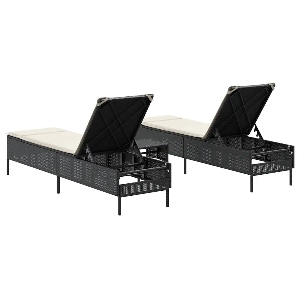 Set Lettini PrendiLettino sole | Sdraio da giardino | Lettino da sole con Cuscini 3 pz Nero in Polyrattan