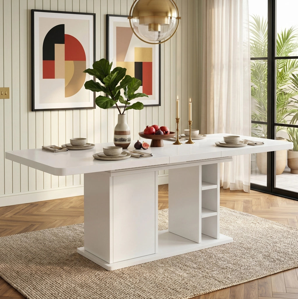 Tavolo da pranzo allungabile 140/180 x 80 cm bianco con contenitore