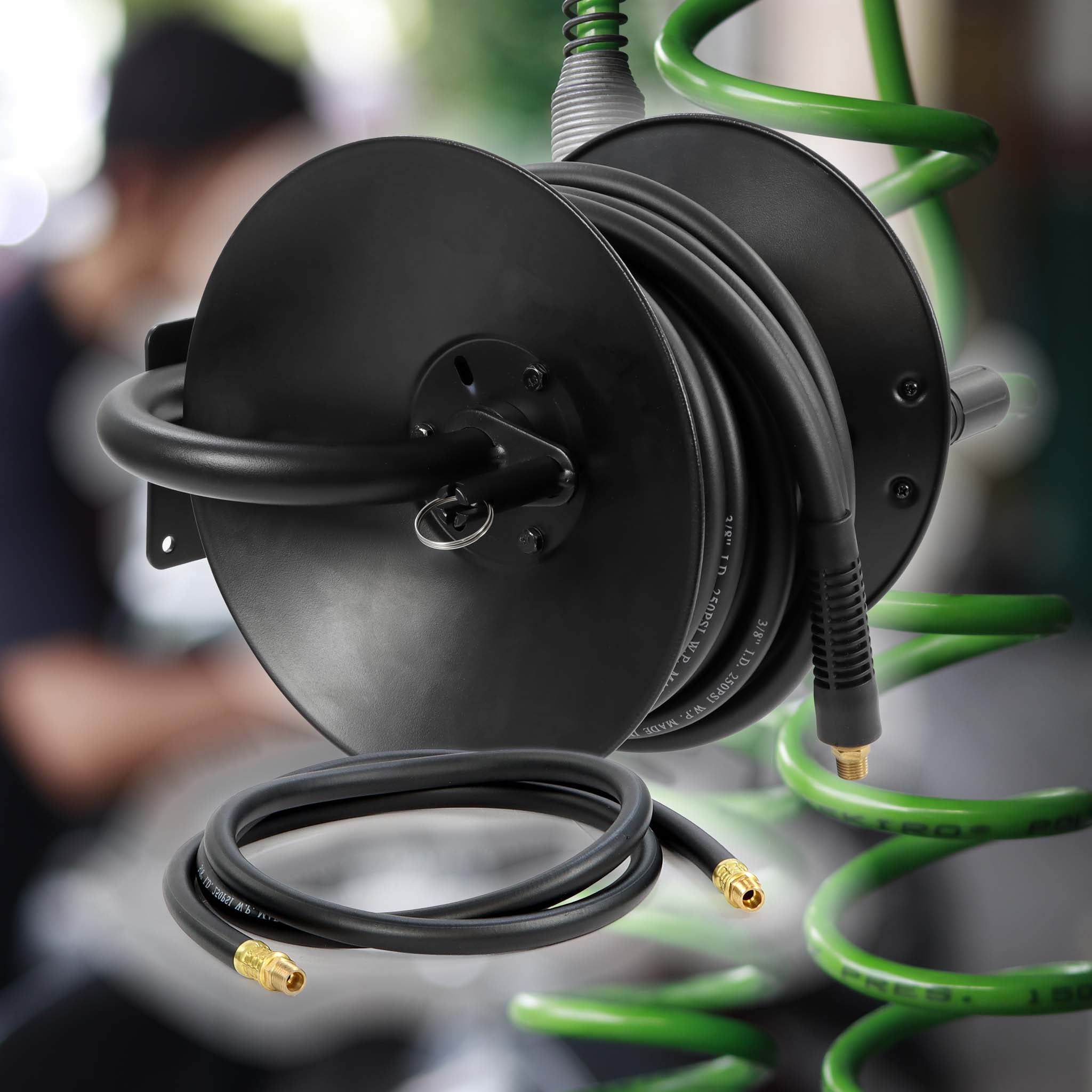 Avvolgitubo per aria compressa 15 m, avvolgitubo manuale in acciaio, per 20 bar, facile montaggio