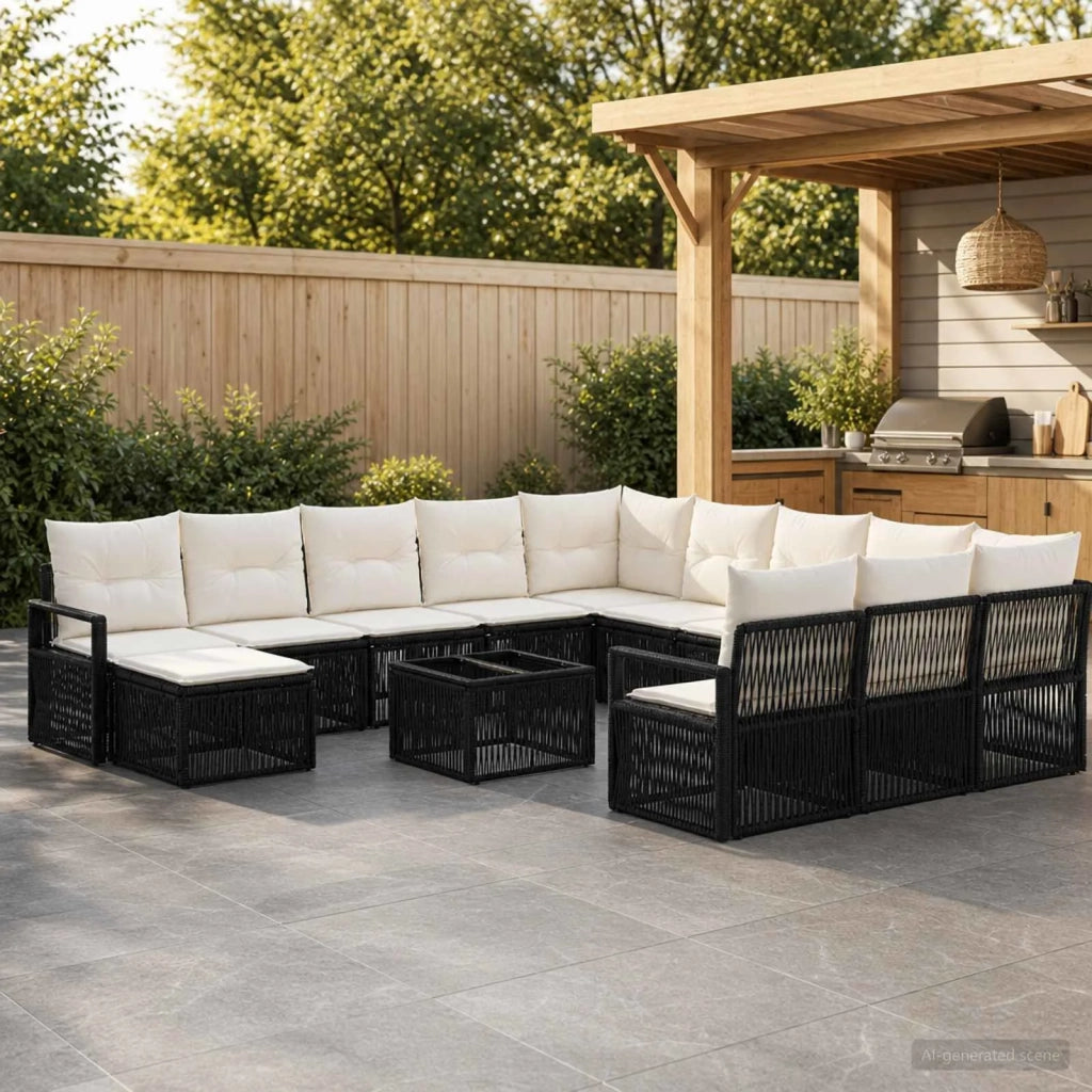 Set Divano da Giardino 13 pcs Nero polyrattan 3435919
