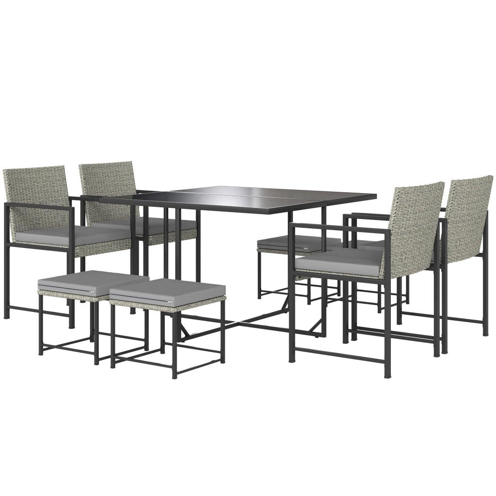 Set tavolo e sedie da giardino 8 posti ¨C zephmum ¨C polyrattan grigio con cuscini e piano vetro