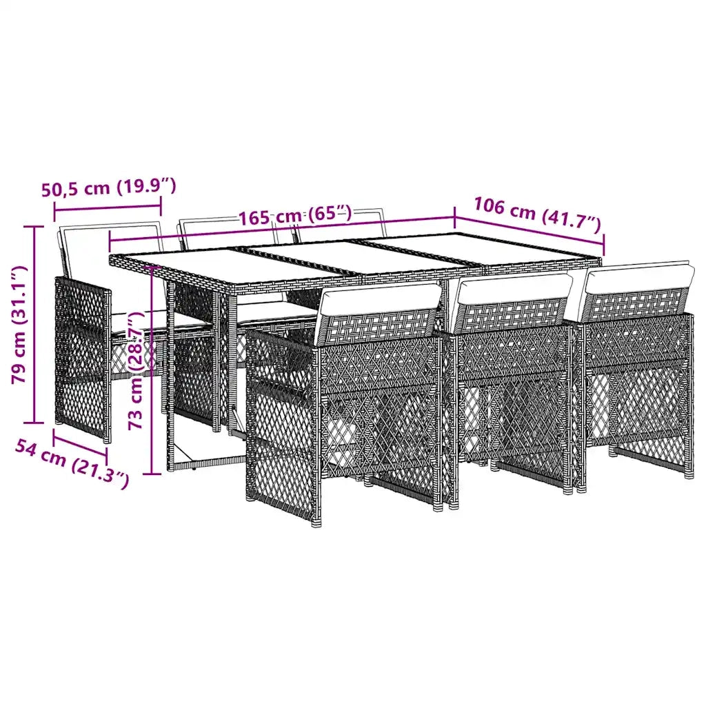 Set da Pranzo da Giardino 7pz | Set Salotto da Giardino con Cuscini in Polyrattan Marrone