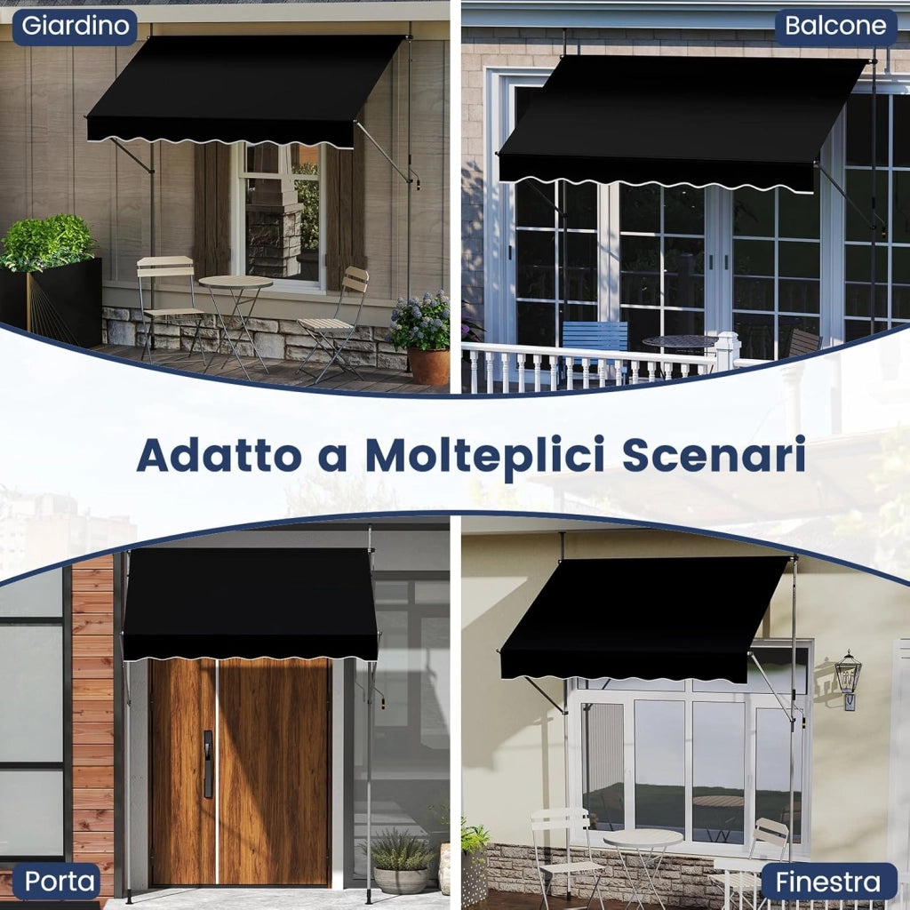 Tenda da Sole a Morsetto, Regolabile in Altezza e Inclinazione con Manovella, Telo Impermeabile e Resistente ai Raggi Solari e Telaio Antiruggine, Tenda Retrattile Senza Foratura (2,5M,Nero)