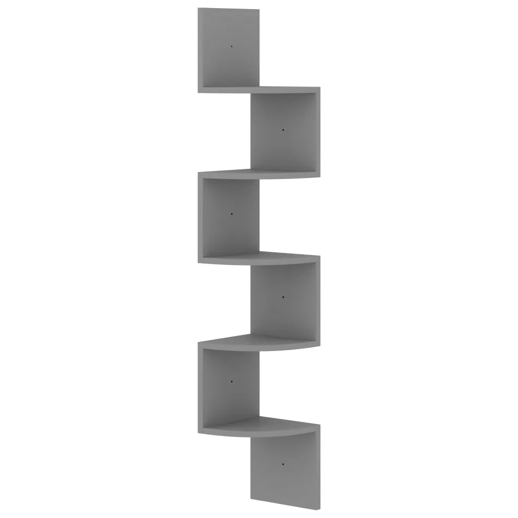 Scaffale Angolare a Muro Grigio 19x19x123 cm Legno Multistrato 326833