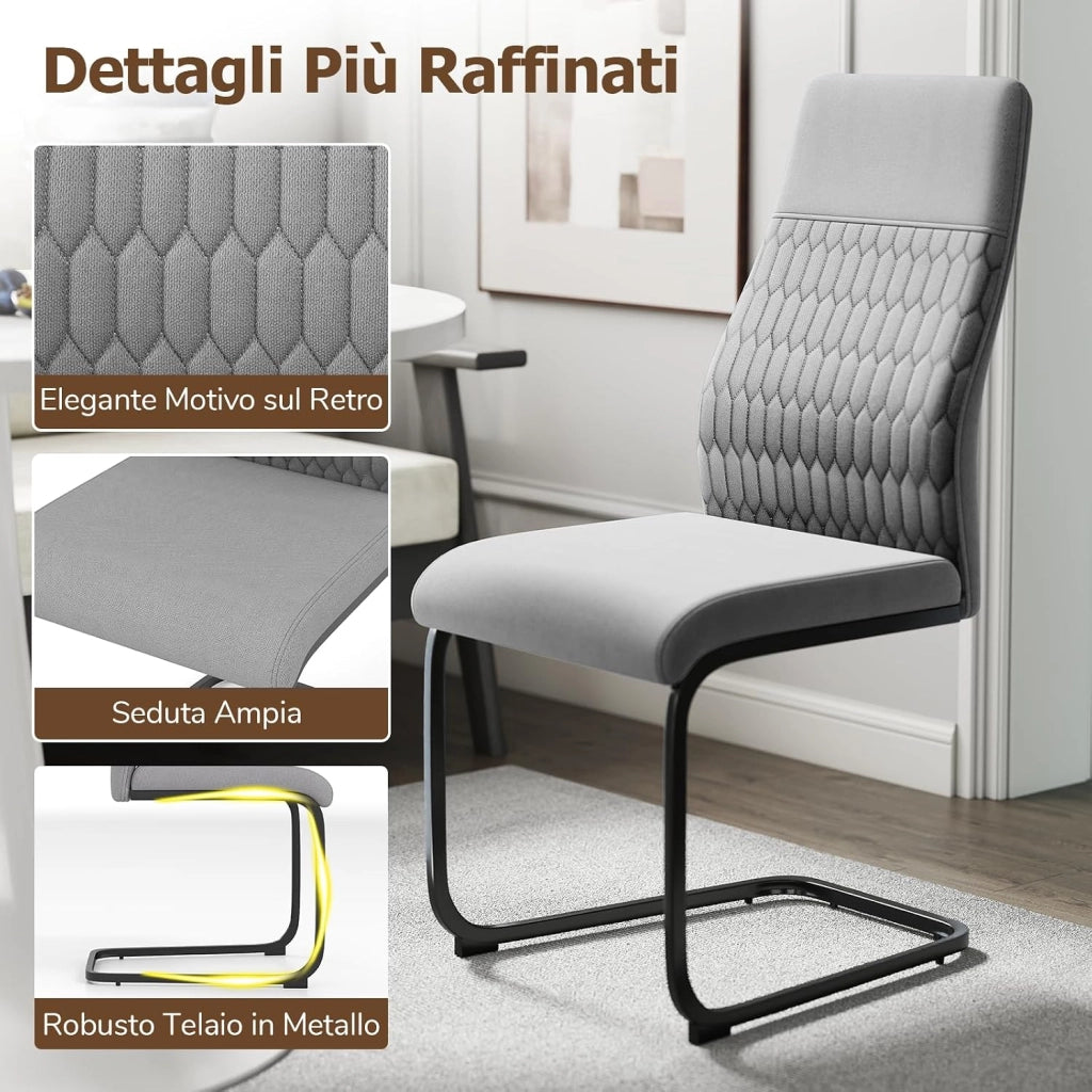 Set di Sedie da Pranzo da 4, Sedia Ergonomica da Cucina Senza Braccioli con Schienale Alto Inclinabile, Base in Metallo a Forma di U e Cuscinetti Antiscivolo, Portata 150 kg, per Interno