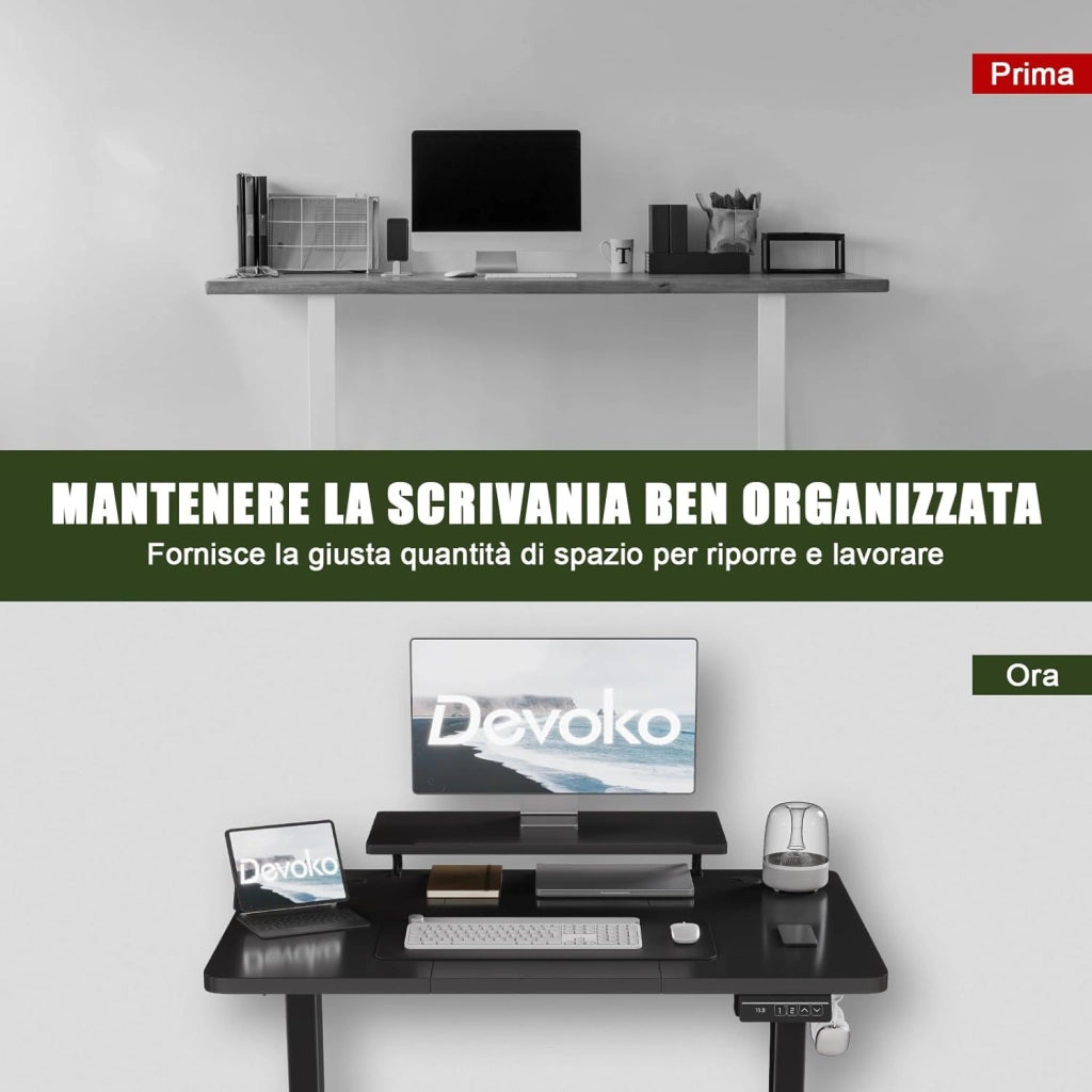 120 x 60 cm Scrivania Regolabile in Altezza con Supporto per Monitor, Regolabile con 2 Altezze di Memoria, Per Camera da Letto, Studio, Ufficio(Nero)