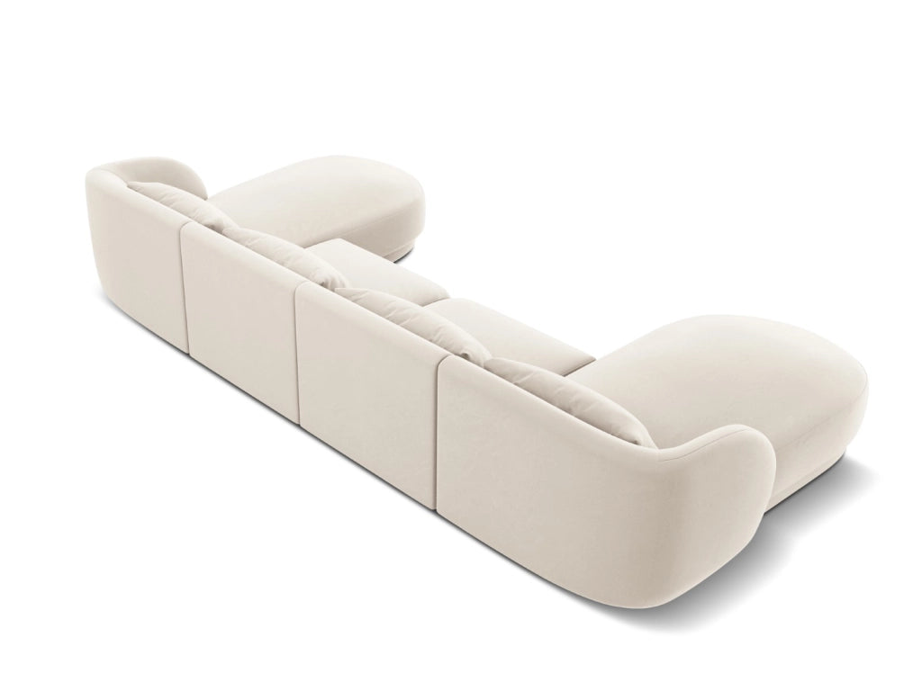 Cosmopolitan Design - Divano panoramico "Tulum" 5 posti in velluto beige chiaro 