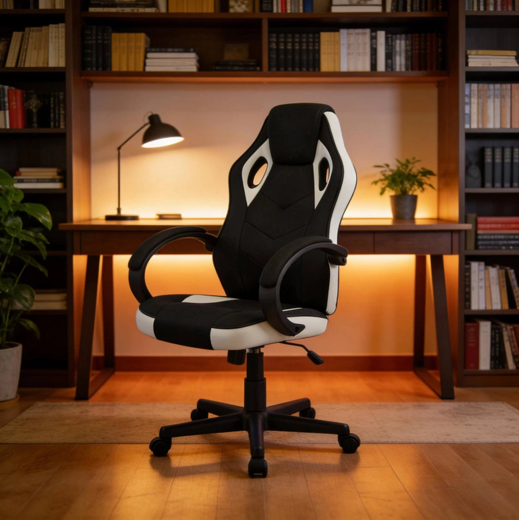 Sedia gaming ergonomica regolabile con poggiatesta nero/bianco