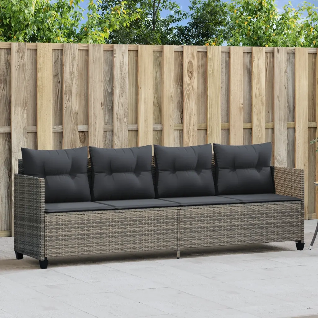 Lettino Prendisole con Cuscini Grigio in Polyrattan 368328