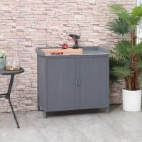 Armadietto da Esterno in Legno con Piano in Metallo e 2 Ripiani Porta Attrezzi, 98x48x95.5 cm, Grigio