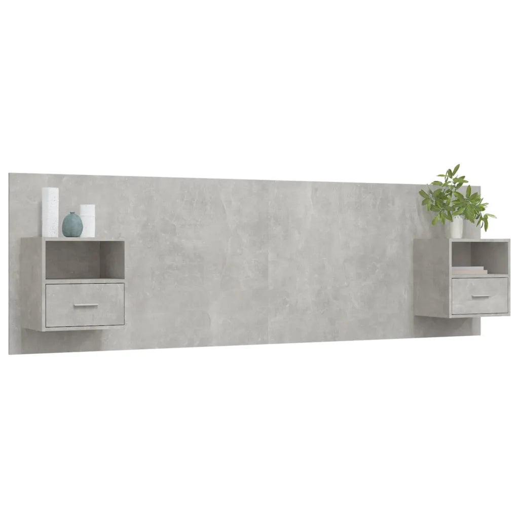 Testiera Letto con Comodini in Legno Multistrato Grigio Cemento 3115719