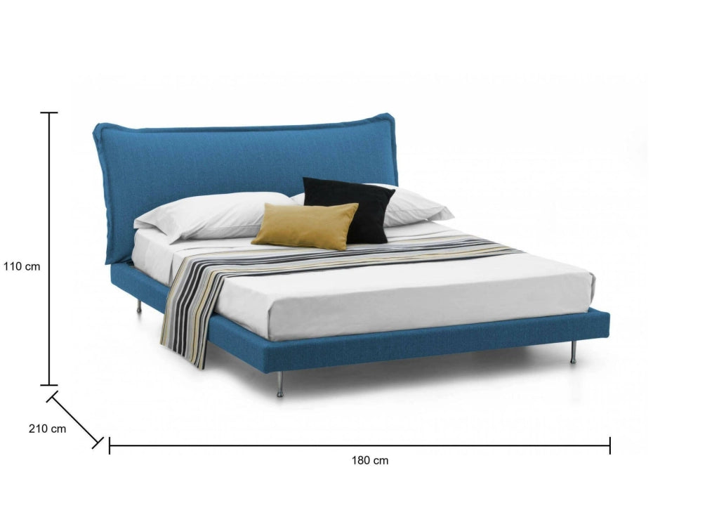Letto matrimoniale Arcore, Letto fisso con rivestimento e testata in tessuto, Made in Italy, Apertura frontale, adatto per materasso 160x190 cm, Blu