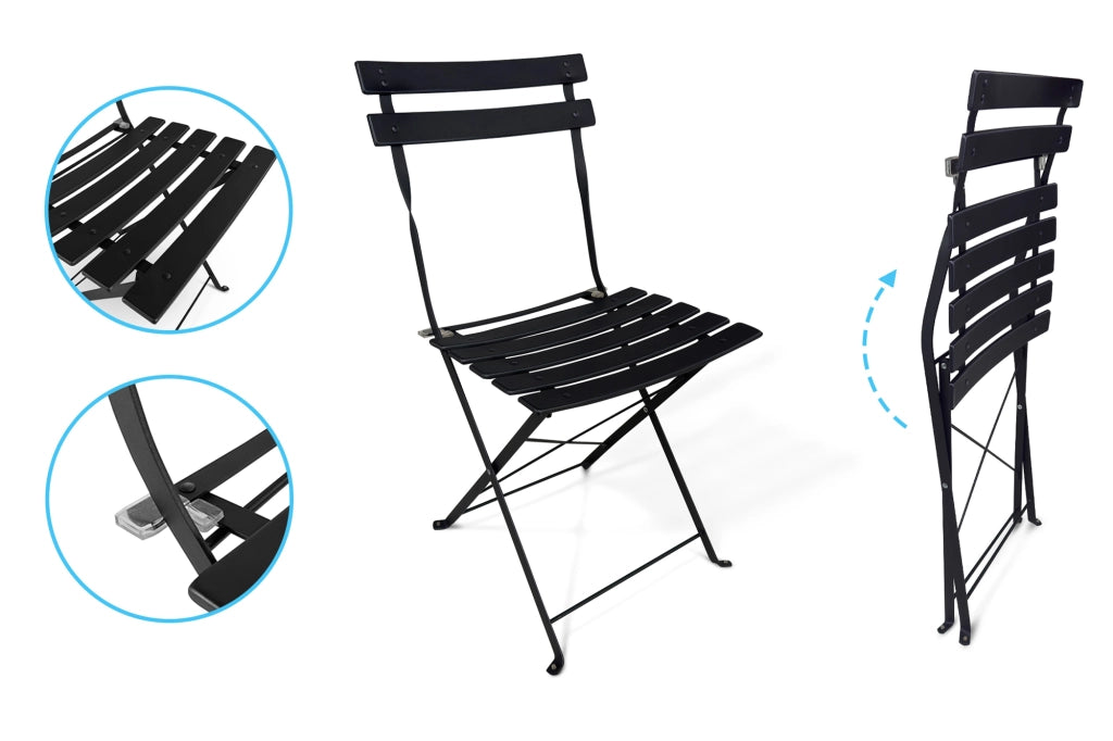 Sedia pieghevole da giardino in metallo nero, sedia richiudibile - Amalfi (2 pz.) - SP10AM