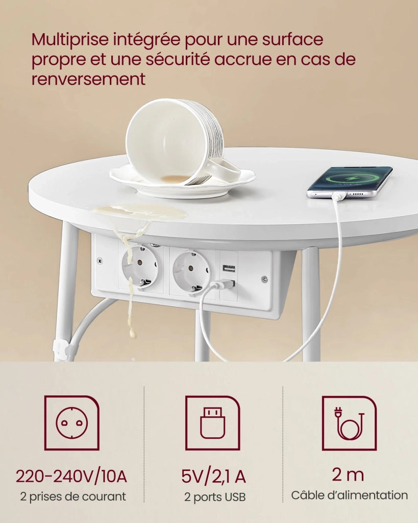 Tavolino rotondo piccolo con cestino in tessuto 45 x 50 cm contenitore per soggiorno/camera da letto/comodino stile moderno bianco 12_0006929