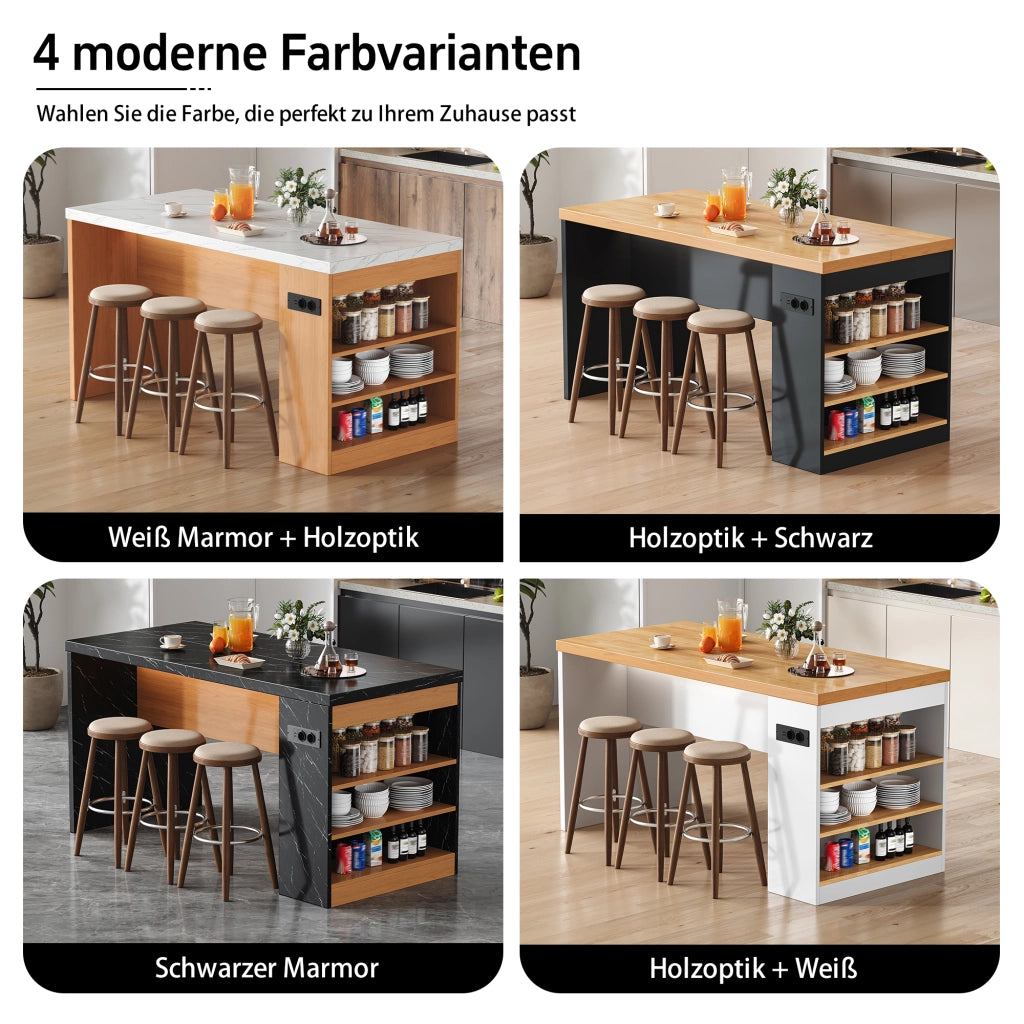 ISOLA DA CUCINA 155x80x90 cm Bianco MDF con LED, prese e vani aperti