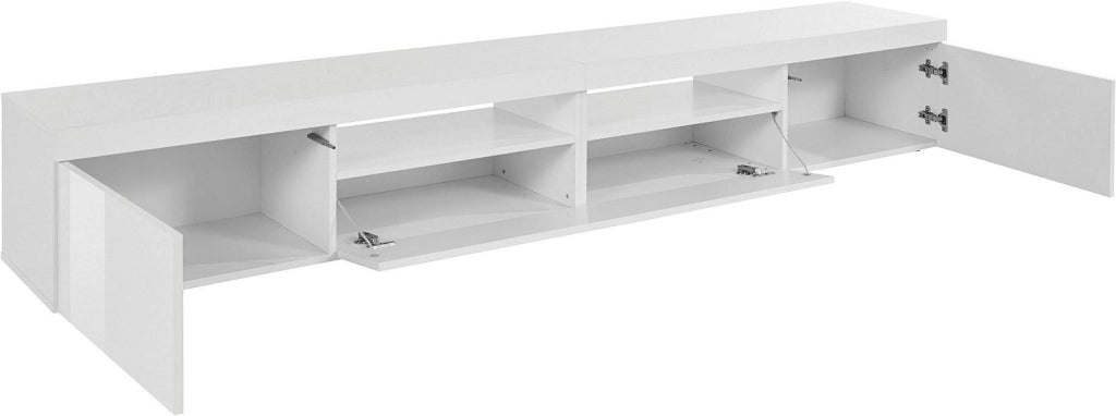 Mobile Tv 3 Ante e Ripiano a Giorno 240x40x35 cm Essential 2A 1R Bianco Lucido