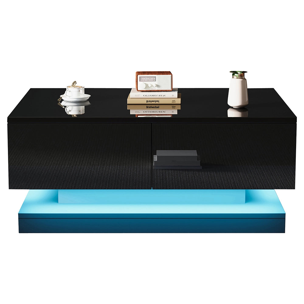 Tavolino-Xylo-90x50x38cm nero 2 cassetti LED controllo app