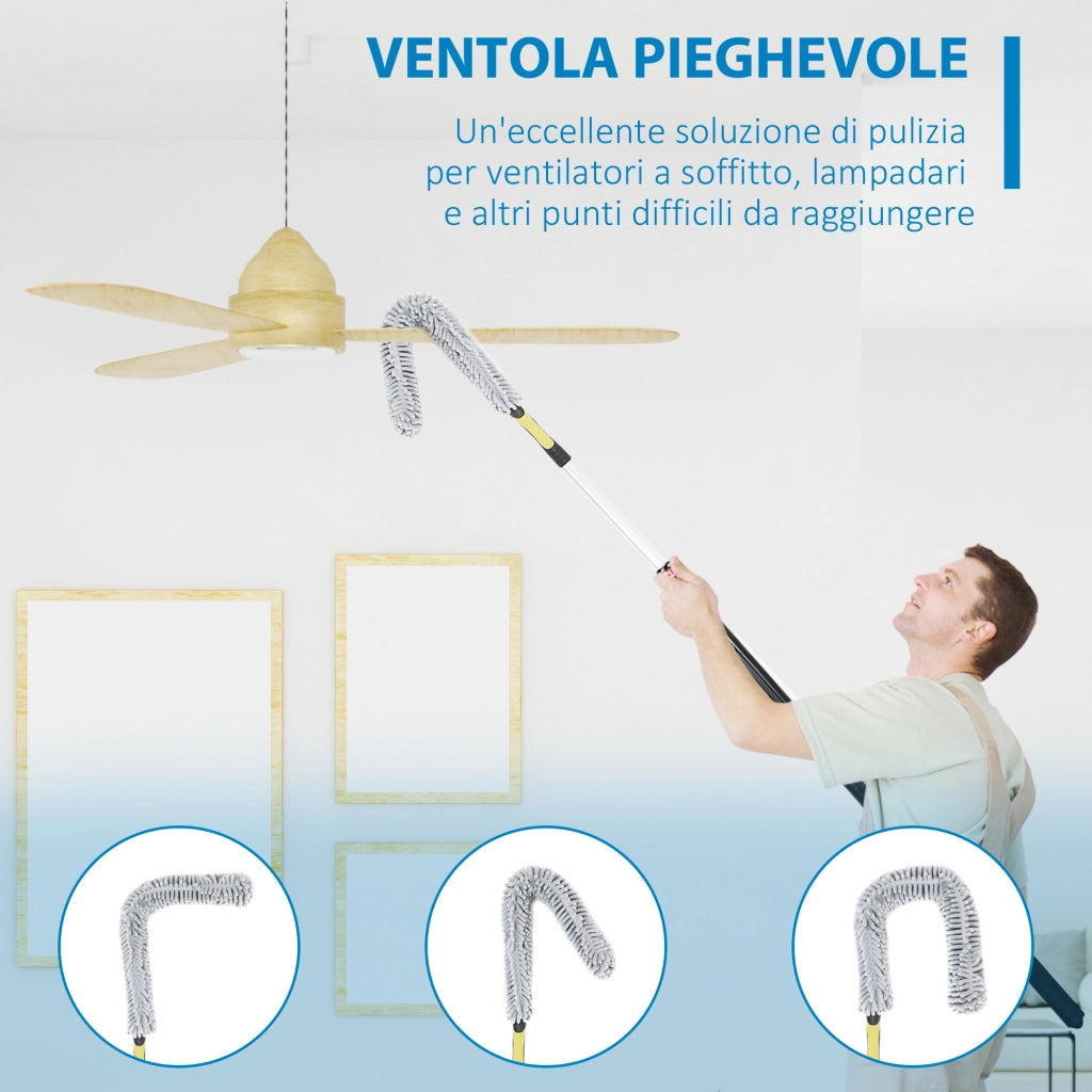 Kit Pulizia Casa e Ufficio ¨C zephmum ¨C Asta Allungabile, Spolverino Ragnatele, Microfibra, Ventilatore Soffitto, Giallo e Grigio