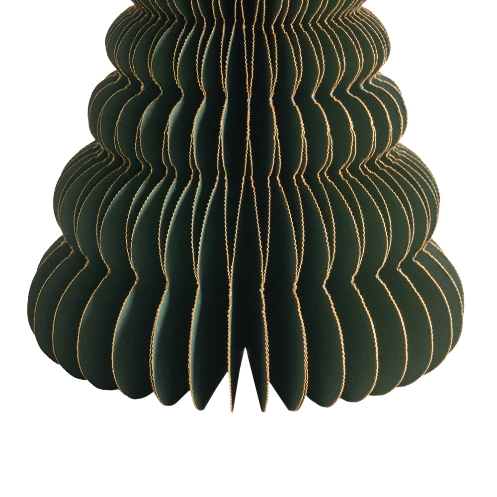 Set di 5 statuine di alberi di Natale beige e verdi in carta a nido d'ape con effetto 3D in stile origami e motivi festivi