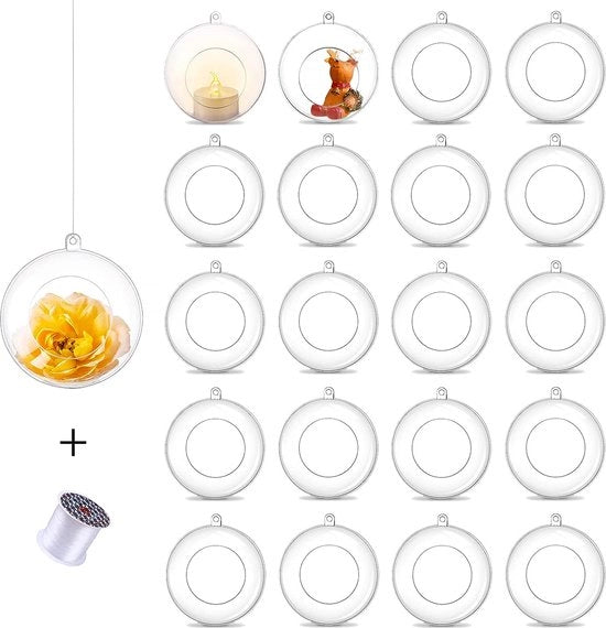Vetrina per palline in acrilico riutilizzabile: luce a sospensione riutilizzabile a forma di pallina 8cm per decorazioni riutilizzabili per festa, matrimonio, tavola imbandita, Natale, decorazioni per la casa, fai da te, 20 pezzi.