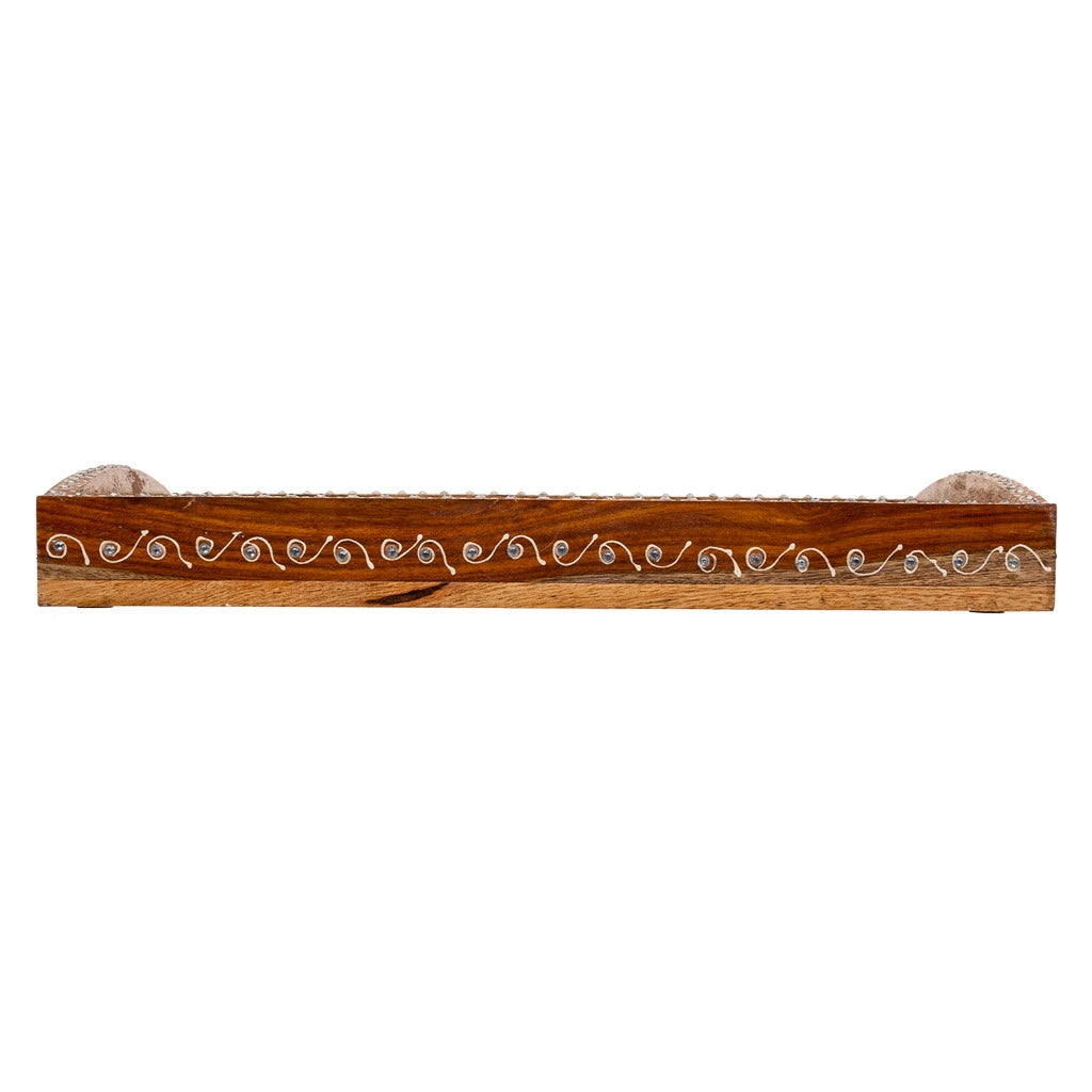 Vassoio in legno dipinto a mano bianco 43x29x6 h