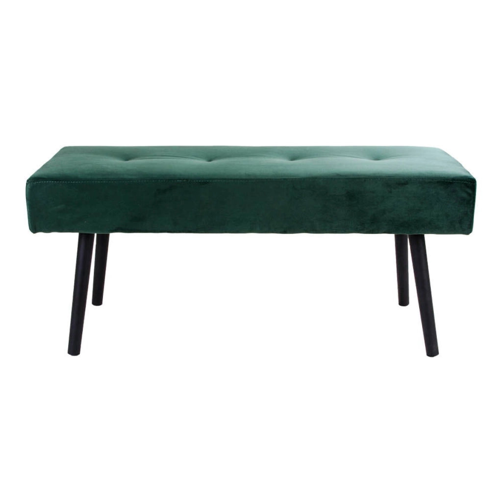 Panchina Skiby in velluto verde scuro con gambe nere, 100 cm
