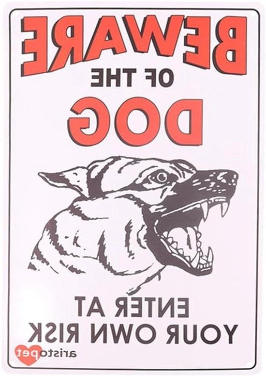 Segnalazioni metalliche per esterno - Set da 2 pezzi - Riflettenti - Attenzione per il cane - Alluminio - 4 fori preforati
