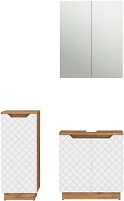 Set di mobili da bagno Lotta, Bianco, 59.8 cm, composto da mobile sottolavabo, specchiera e mobile medio