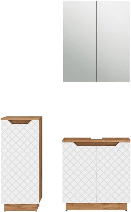Set di mobili da bagno Lotta, Bianco, 59.8 cm, composto da mobile sottolavabo, specchiera e mobile medio