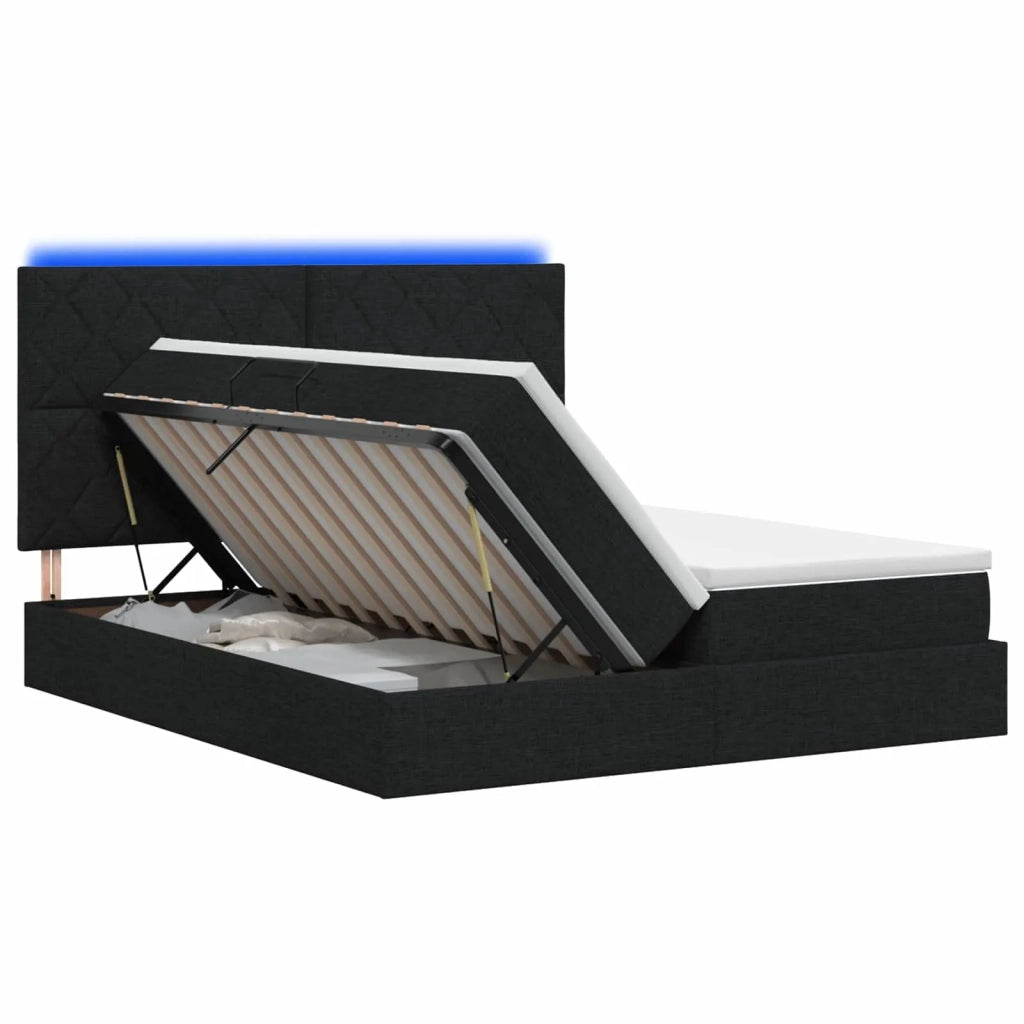 Letto con contenitore LED e materasso Nero 200 x 200 cm Tessuto 3460250