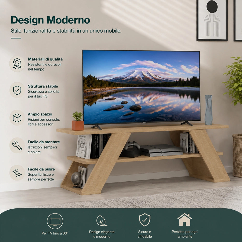 Mobile Porta Tv Moderno per Soggiorno Quercia in Legno Resistente 120x33.5x40cm