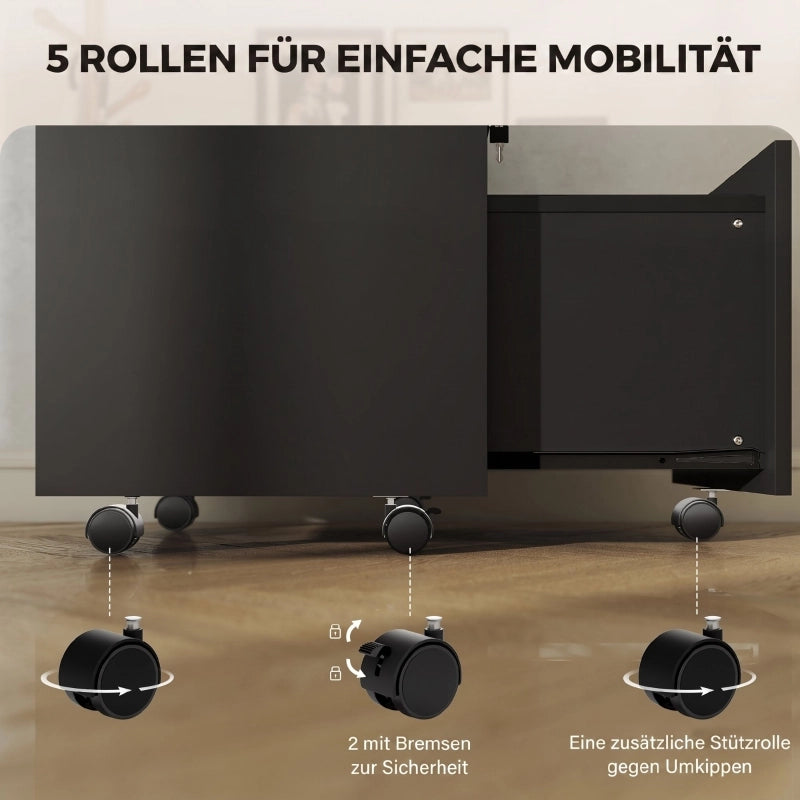 Mobile da ufficio con contenitore su ruote, 2 cassetti, uno con serratura, 5 rotelle, nero, 40 x 40 x 65 cm