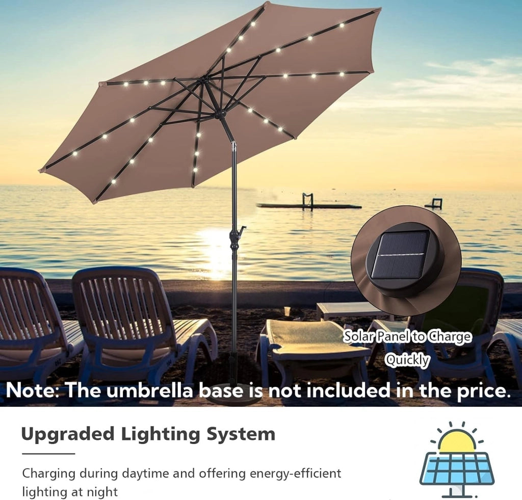 3 M Ombrelloni da Esterno, a 8 Stecche, 24 LED da Pannelli Solari, Inclinabile da Manovelle, 2 in 1 per Pioggia o Sole, 3 Colori Disponibili, Palo di 38 mm