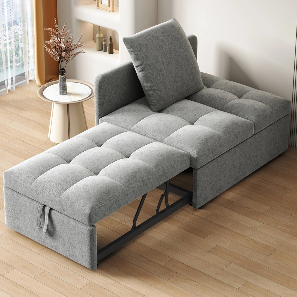 Divano letto 177x68x65 cm convertibile 3 in 1 con schienale regolabile in tessuto di lino grigio