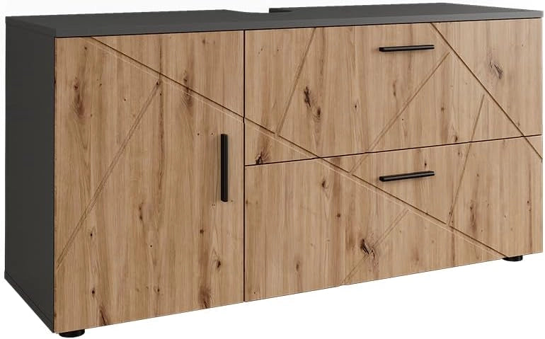 Mobiletto per lavabo Irma, Antracite/Artisan, 120.1 x 60.6 cm con 2 cassetti e 1 anta