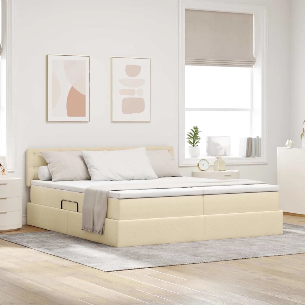 Letto con luci a strisce a LED Crema 180 x 200 cm Tessuto