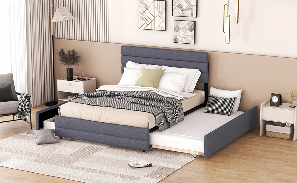 DESMIU Letto con Cassetti 140 × 200 cm 2 posti con 2 cassetti e letto estraibile, senza materasso, grigio