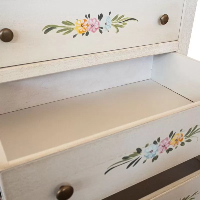 Cassettiera 7 cassetti shabby legno bianco anticato decorata 70x40x120 - Mobili 2G